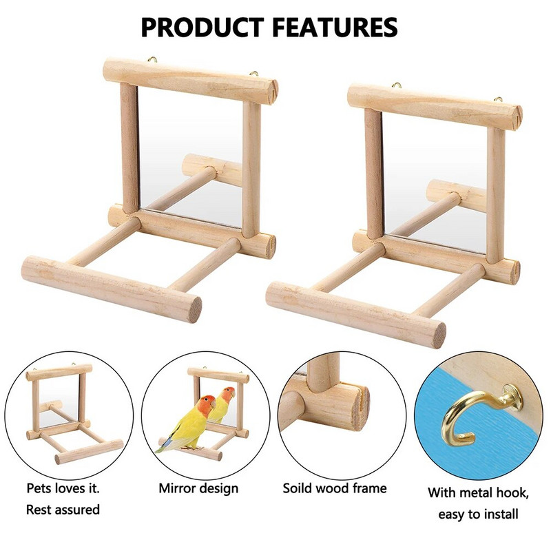 Linnupeegel puidust ahvenaga interaktiivne rippuv mänguasjamäng papagoi viirpapagoi kokker Conure Finch viirpapagoi lindude tarvikutele