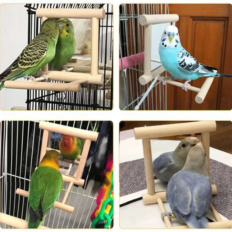 Linnupeegel puidust ahvenaga interaktiivne rippuv mänguasjamäng papagoi viirpapagoi kokker Conure Finch viirpapagoi lindude tarvikutele