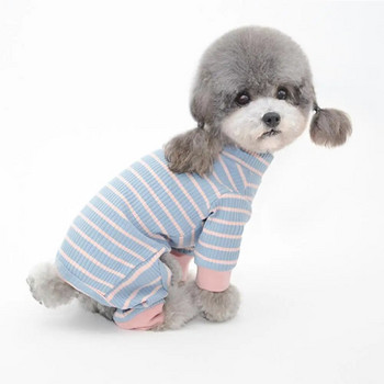 Ολόσωμες φόρμες για σκύλους με ριγέ μοτίβο Αντίθεσης χρώματος Ρόμπερ για κατοικίδια O ύφασμα λαιμού στενή εφαρμογή Στολή πιτζάμες σκυλιών γατούλας για το χειμώνα