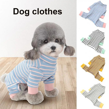 Ολόσωμες φόρμες για σκύλους με ριγέ μοτίβο Αντίθεσης χρώματος Ρόμπερ για κατοικίδια O ύφασμα λαιμού στενή εφαρμογή Στολή πιτζάμες σκυλιών γατούλας για το χειμώνα