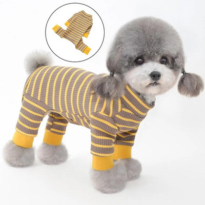 Dog Jumpsuits Striped Pattern Contrast Color Pet Romper O Neck Fabric Close Fitting Kitten Dogs Pajamas Costume For Winter