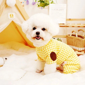 Μόδα Kawaii Pet Καρό Ολόσωμη φόρμα για σκύλους Βαμβακερά ζεστά ρούχα για σκύλους Χαριτωμένα μαλακά κουτάβια πιτζάμες χειμωνιάτικες φόρμες για γάτες Ρούχα για κατοικίδια Τσιουάουα