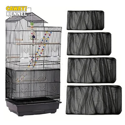 Adjustable Bird Cage Net Cover Birdcage Seed Feather Catcher Soft Skirt Guard Birdcage Nylon Mesh Netting for Round Square Cages