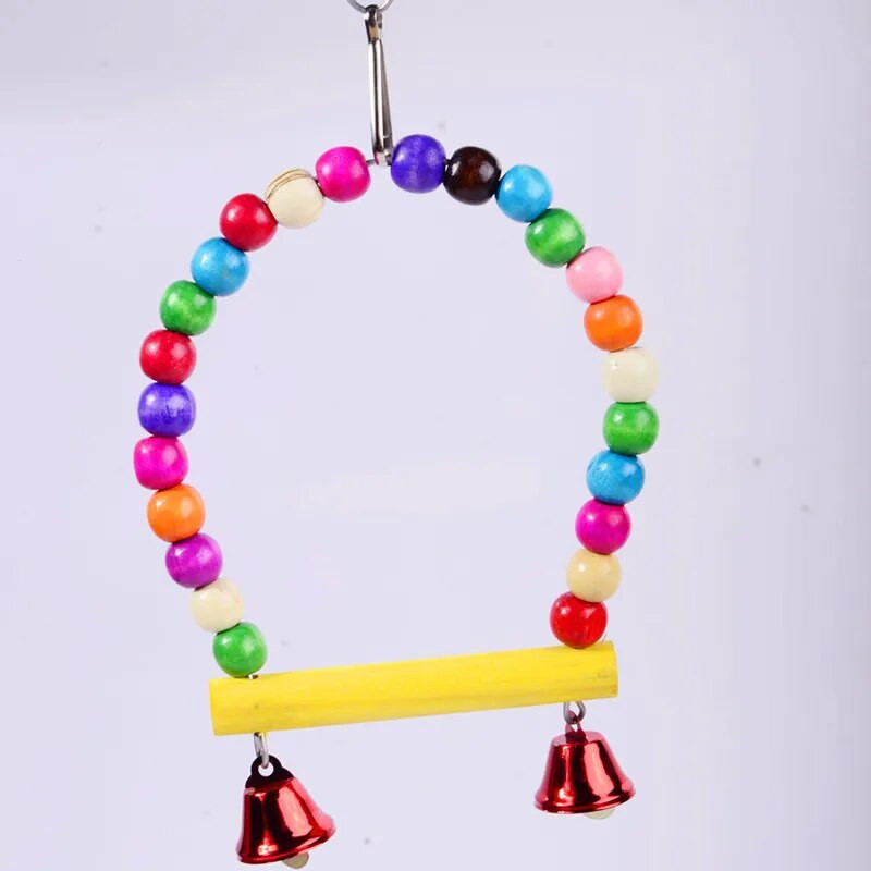 Papūgos stovas žaislas Natūralios medinės spalvingos sūpynės su spalvingais karoliukais varpelio narvas paukščiams mažiems ir vidutiniams paukščiams Prekė Nauja