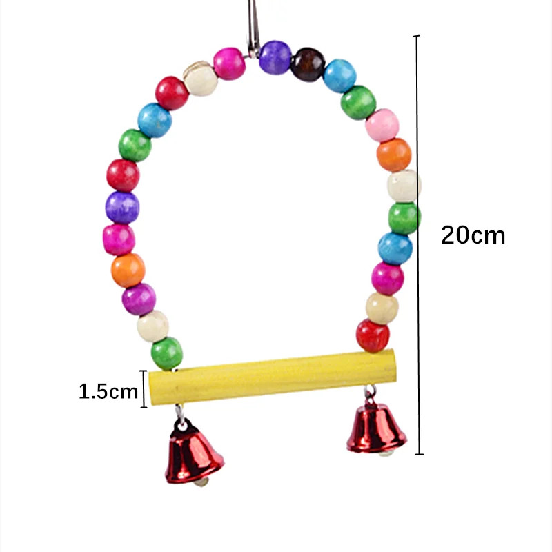 Papūgos stovas žaislas Natūralios medinės spalvingos sūpynės su spalvingais karoliukais varpelio narvas paukščiams mažiems ir vidutiniams paukščiams Prekė Nauja