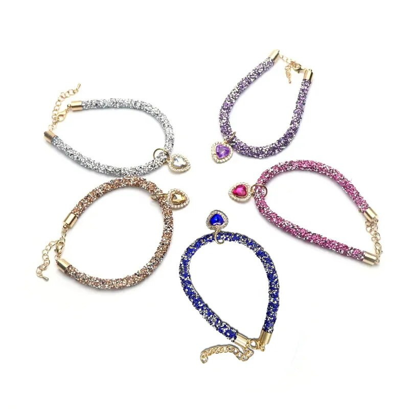 Guler de lux pentru pisici din cristal strălucitor cu pandantiv cu pietre prețioase inimă, colier cu stras reflectorizant pentru pisici, accesorii pentru cățeluși