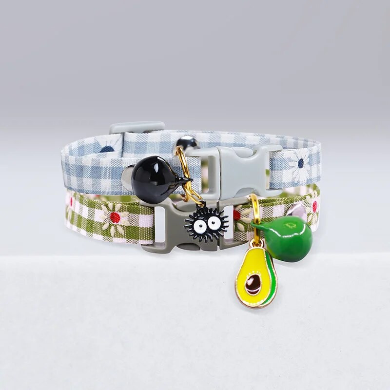 Guler Candy Avocado Pandantiv Pisică în carouri Guler pentru pisică Clopot Colier cu desene animate Guler reglabil pentru pisică Câine mic Accesorii pentru pisică