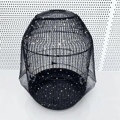 Bird Cage Cover Soft Ventilated Bird Cage Mesh Cover with Adjustable Elastic Skirt Easy to Clean Parrot Cage Guard for Birds