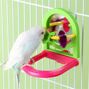 Parakeets Perch Birdcage Mirror Toy Paparots Swing Toy Birdcage Playstand Cockatiels Budgies Clamp Perch Cage Γωνιακό παιχνίδι C6UE