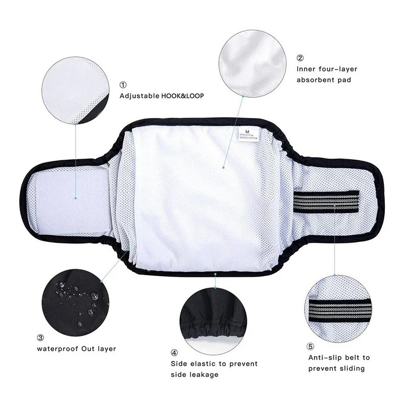 Plaunamos vyriškos lyties šunų pilvo juosta, nepralaidi, gerai sugerianti daugkartinio naudojimo patinų šunų pilvo apvyniojama sauskelnės mažiems vidutinio dydžio šunims