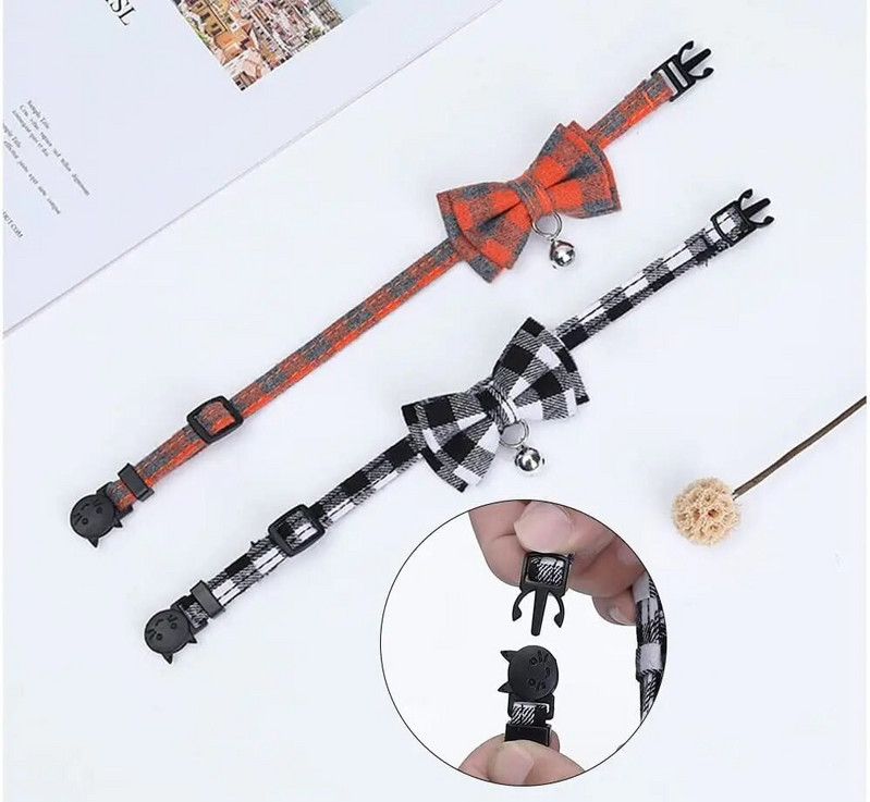 Pet Breakaway Cat kaklasiksna tauriņš un zvaniņš jauks rūtains Ziemassvētku sarkans elastīgs, regulējams suņu kaklasiksna ar vērtni, mazo zvaniņu kaķiem