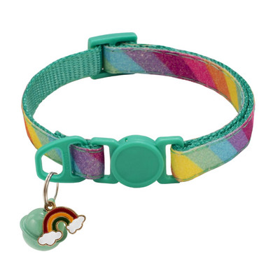 Antkaklis augintiniui su varpeliu Animacinis vaivorykštinis spalvingas šuo šuniukas katės priedai kačiuko antkaklis Reguliuojamas varpelio žiedas karoliai augintinis