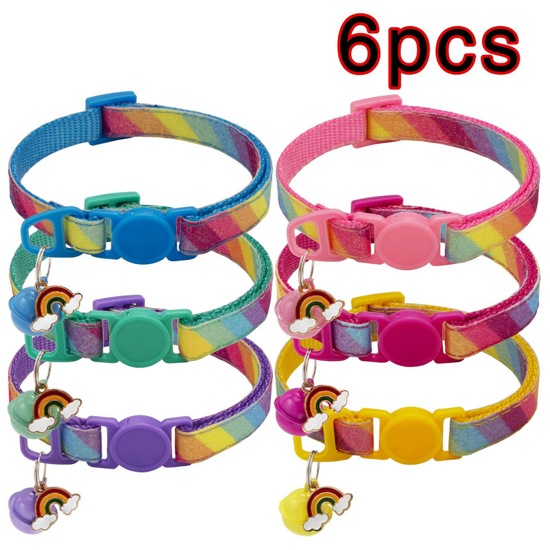 Antkaklis augintiniui su varpeliu Animacinis vaivorykštinis spalvingas šuo šuniukas katės priedai kačiuko antkaklis Reguliuojamas varpelio žiedas karoliai augintinis