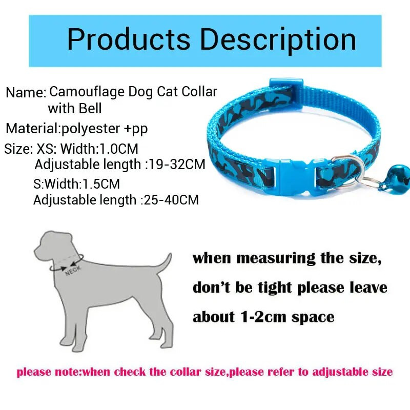 Kamufliažinė katės antkaklis su varpeliu augintinio šuns karoliais Gatos Collier Chats Perro reikmenys mažoms vidutinėms Kittin Chihuahua Pink Blue