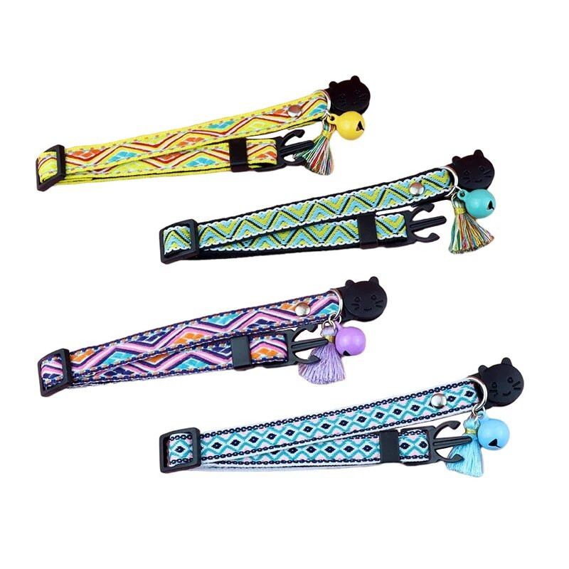 1 vnt. Apsaugos nuo uždusimo katės antkaklis Žakardinis kačių karoliai su varpeliu ir kutu reguliuojamu šuniuko antkakliu naminių gyvūnėlių priedai