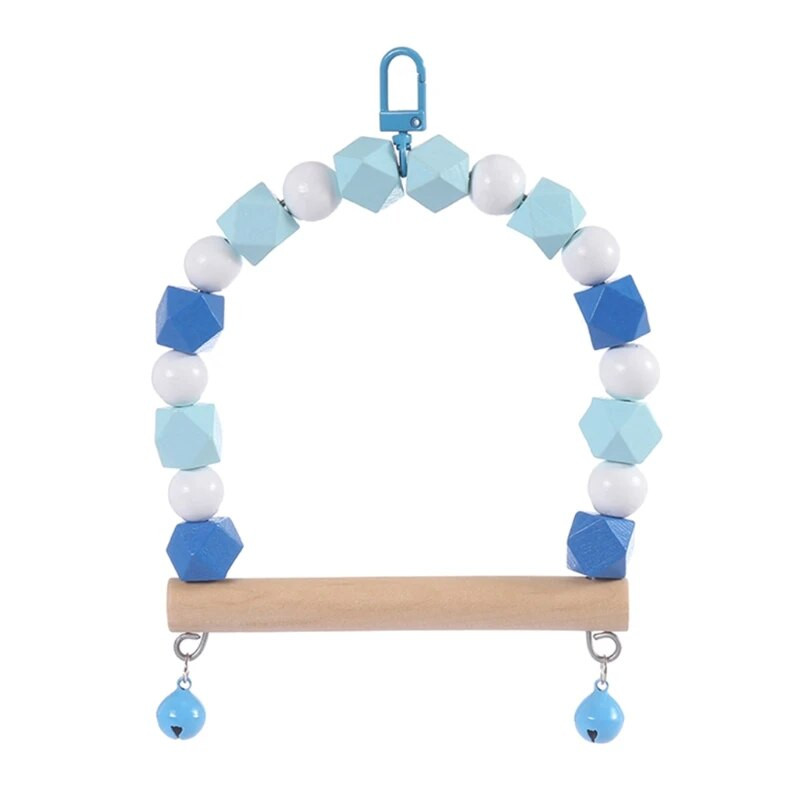 Linnukiigu mänguasi, puidust rippuv ahven konksuga metallkelladega väikelindudele