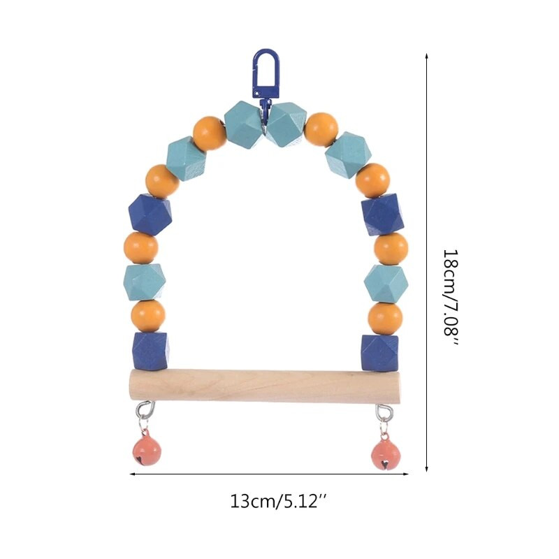 Linnukiigu mänguasi, puidust rippuv ahven konksuga metallkelladega väikelindudele