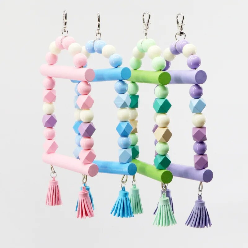 2024 Prirodne drvene papige Ljuljačka Igračka Papagaj Ptice Šarene perle Oprema za ptice Zvona Igračke Smuđ Viseće ljuljačke Kavez za kućne ljubimce