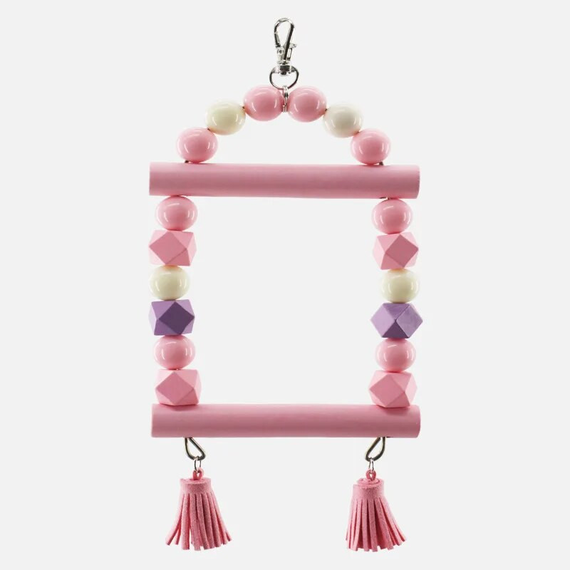 2024 Prirodne drvene papige Ljuljačka Igračka Papagaj Ptice Šarene perle Oprema za ptice Zvona Igračke Smuđ Viseće ljuljačke Kavez za kućne ljubimce