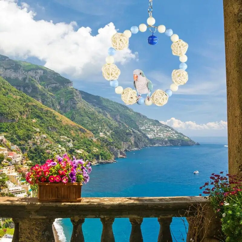 Paukščių sūpynės sūpynės kabantys stovimas kramtomasis žaislas Paukščių narvelio priedai mažiems paukščiams narvuose Kabantys žaislai su karoliukais ir sepak