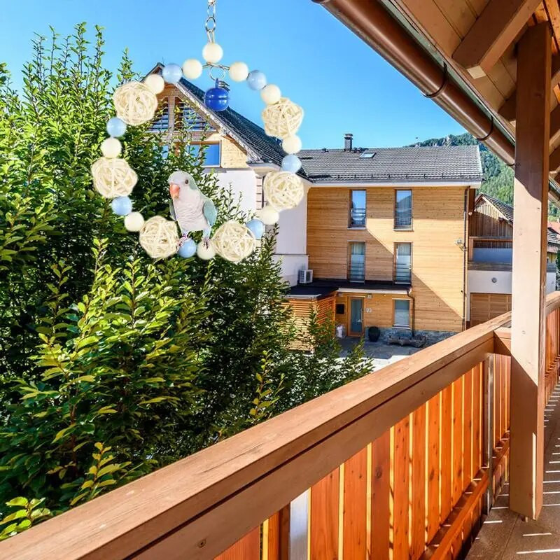 Paukščių sūpynės sūpynės kabantys stovimas kramtomasis žaislas Paukščių narvelio priedai mažiems paukščiams narvuose Kabantys žaislai su karoliukais ir sepak