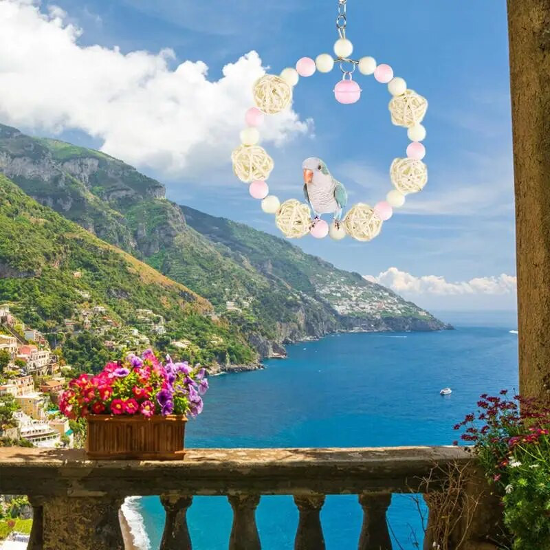 Paukščių sūpynės sūpynės kabantys stovimas kramtomasis žaislas Paukščių narvelio priedai mažiems paukščiams narvuose Kabantys žaislai su karoliukais ir sepak