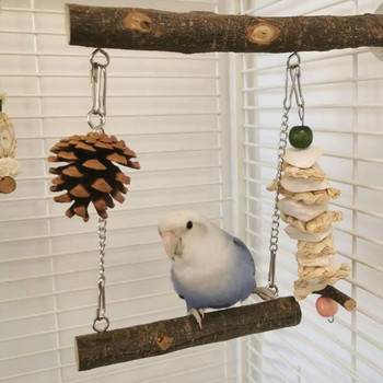 Parrot Stand Swing Toys with Wood Perch Устойчив на ухапване пъзел Fitness Bird Perch Stand Stick Trapeze for Lovebird Cockatiel
