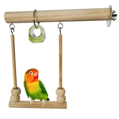 Bird Swing Toy Wooden Parrot Perch Stand Playstand with Chewing Beads Cage Sleep Stand Play Toys for Budgie Birds