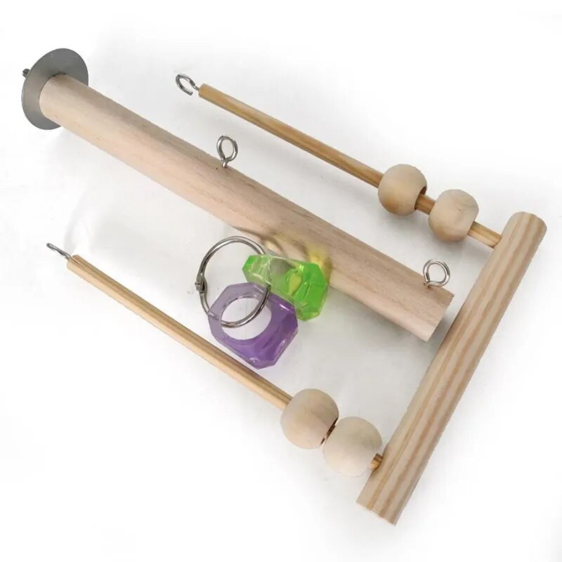 Paukščių siūbavimo žaislas, medinis papūgos ešerio stovas su kramtomaisiais karoliukais narve Miego stovas Žaidimų žaislai papūgos paukščiams