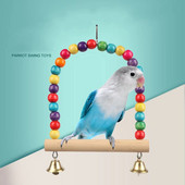 1vnt patvarus medinis papūgos stovas sūpynės žaislas paukščiai spalvingi karoliukai paukščių reikmenys varpeliai žaislai ešeriai kabantys sūpynės narvas naminiams gyvūnėliams