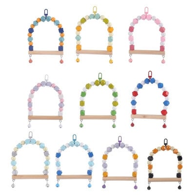 Bird Swing Parrot Chewing Standing Hanging Perch Bird Cage Toy with Color Beads Bells for Small Parakeet