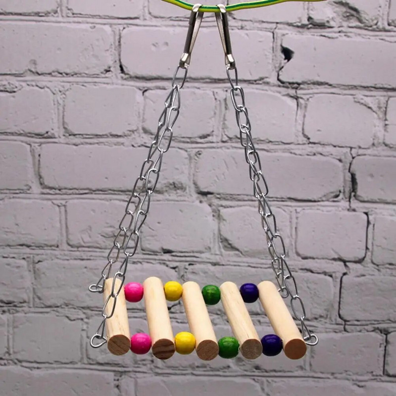 Papūgos medinis pakabinamas tiltas hamakas sūpynių stovas, kramtomieji žaislai paukščių narvelių priedai paukščių reikmenys