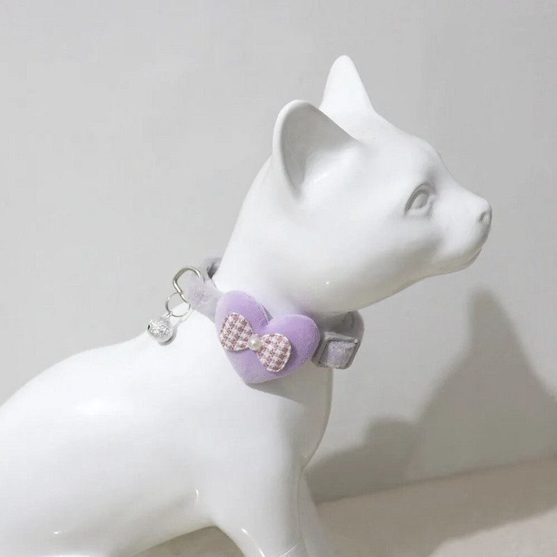 Armas kassi kaelarihm, süda vibu ja kellukesekassi kaunistused Macaroni värvi pehme samet reguleeritav kaelarihm 6 värvi lemmiklooma tarvikud