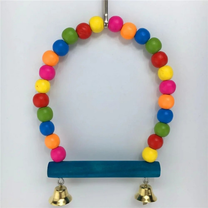 1Gb Koka Putnu Šūpoles Rotaļlietas ar Piekārtiem Zvaniņiem Papagailīšiem Aksesuāri Putnu Būris Statīvs Papagailis Asaris Piekaramās Šūpoles