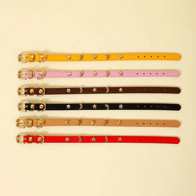 XS-M mielas kačių antkaklis Minkštos odinės naminių gyvūnėlių antkakliai mažam šuniui kačiukui šuniuko karoliai katės priedai Žvaigždės mėnulio kniedės apdaila