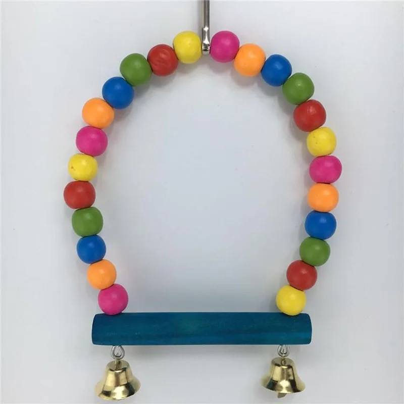 Leagăn din lemn natural papagali, păsări, mărgele colorate, furnituri pentru păsări, jucării, biban, leagăne agățate, cușcă pentru animale de companie