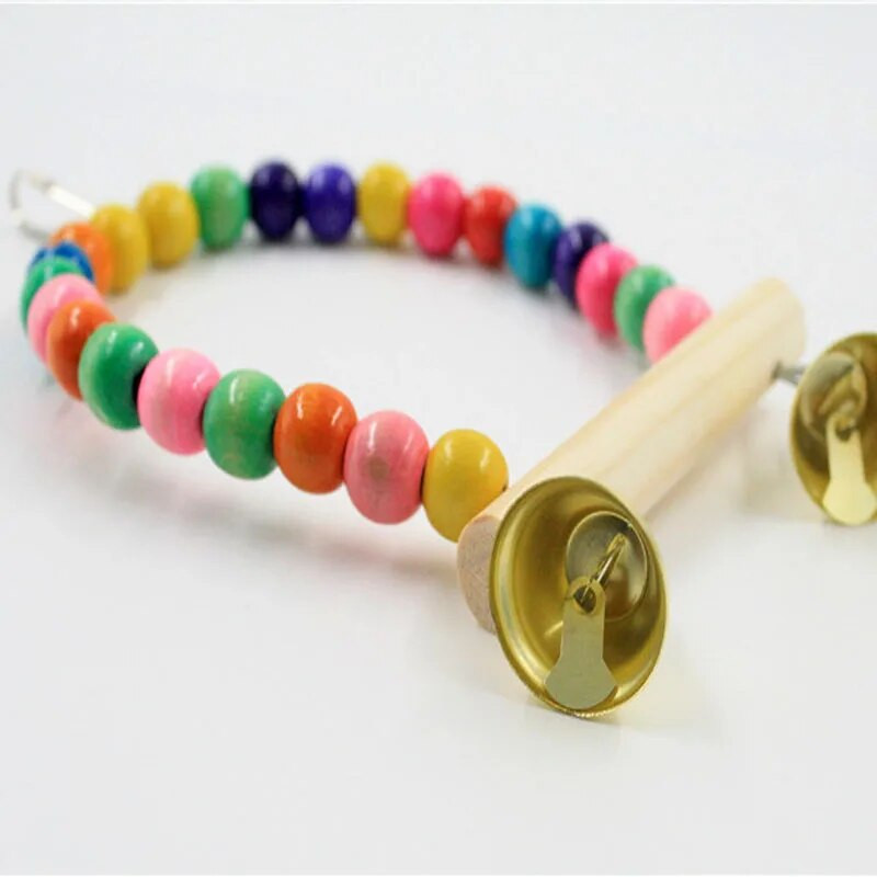 Leagăn din lemn natural papagali, păsări, mărgele colorate, furnituri pentru păsări, jucării, biban, leagăne agățate, cușcă pentru animale de companie