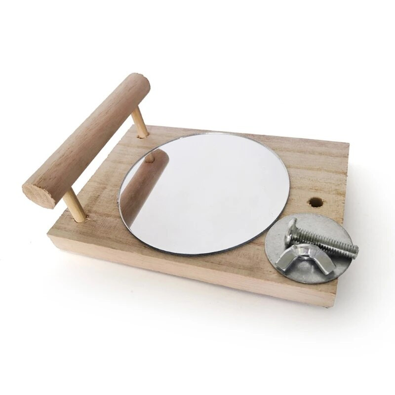 Papagájképző tükrök ülőrudakkal állványos, fából készült kakas tükör ketrecjátékokhoz Papagáj pinty madarak kellékek ketrec kiegészítők