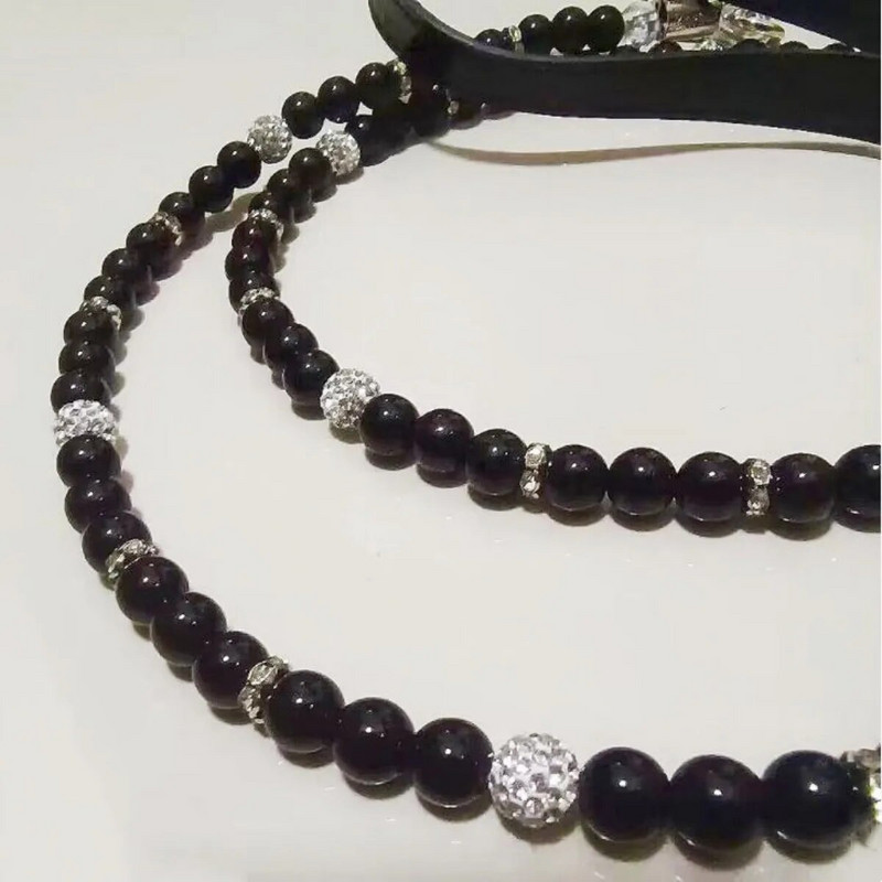 Divatos fekete-fehér gyöngy gyémánt golyó kisállat kutya lánc póráz sétáló kocogás póráz Kutya macska póráz kellékek kisállat kiegészítők