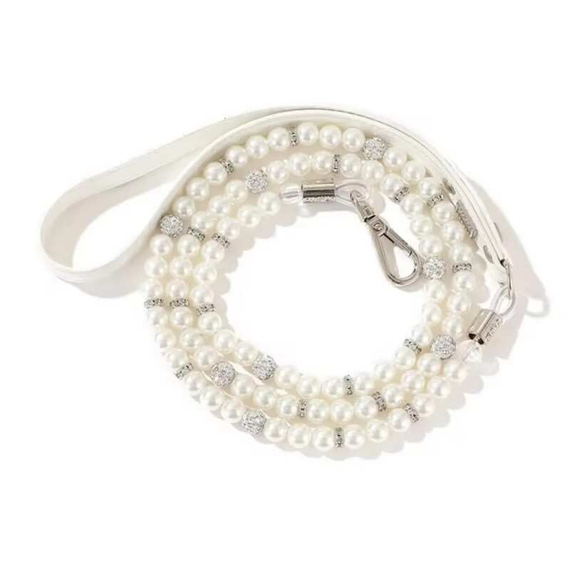 Divatos fekete-fehér gyöngy gyémánt golyó kisállat kutya lánc póráz sétáló kocogás póráz Kutya macska póráz kellékek kisállat kiegészítők