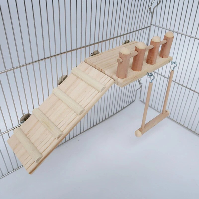 Μασίφ ξύλο Pet Parrot Playstand Parrots Bird Playground Bird Plays Stand Ξύλινη Πέρκα Σκάλα παιδικής χαράς με ατσάλινη πλάκα τροφοδοσίας
