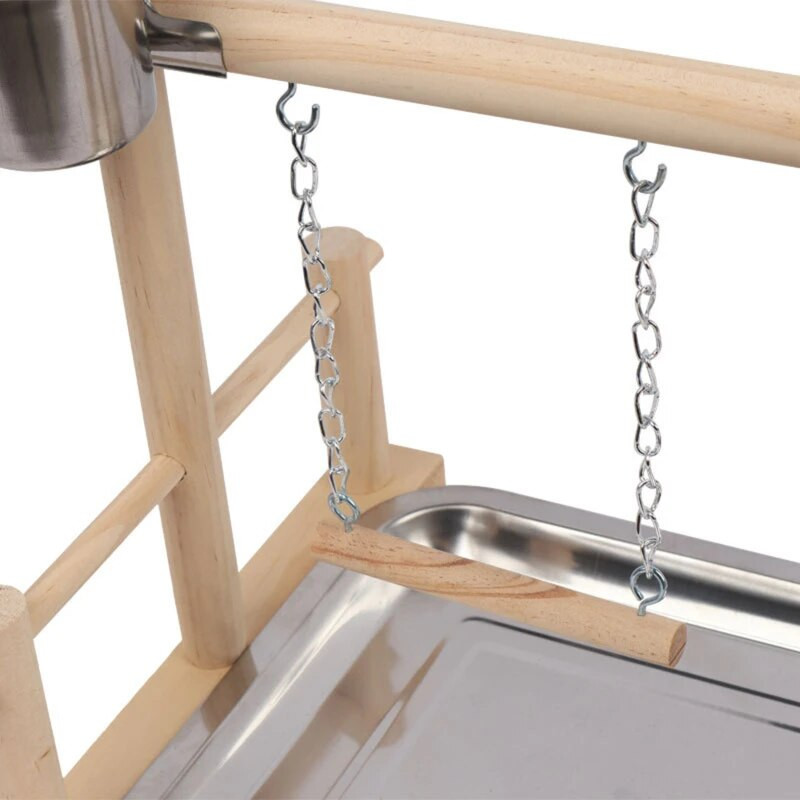 Μασίφ ξύλο Pet Parrot Playstand Parrots Bird Playground Bird Plays Stand Ξύλινη Πέρκα Σκάλα παιδικής χαράς με ατσάλινη πλάκα τροφοδοσίας