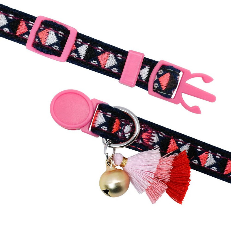 Kačių antkaklis Nailono saugos apykaklės maži šunų kačiuko antkakliai greitai atleidžiami kačių karoliai su varpeliu Bohemiško stiliaus kačių gaminiai