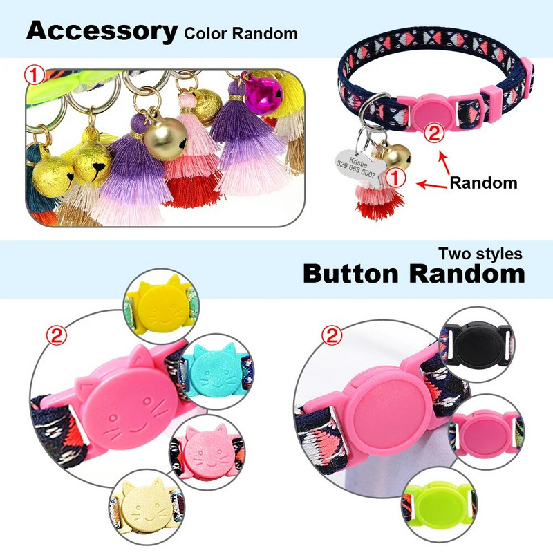 Kačių antkaklis Nailono saugos apykaklės maži šunų kačiuko antkakliai greitai atleidžiami kačių karoliai su varpeliu Bohemiško stiliaus kačių gaminiai