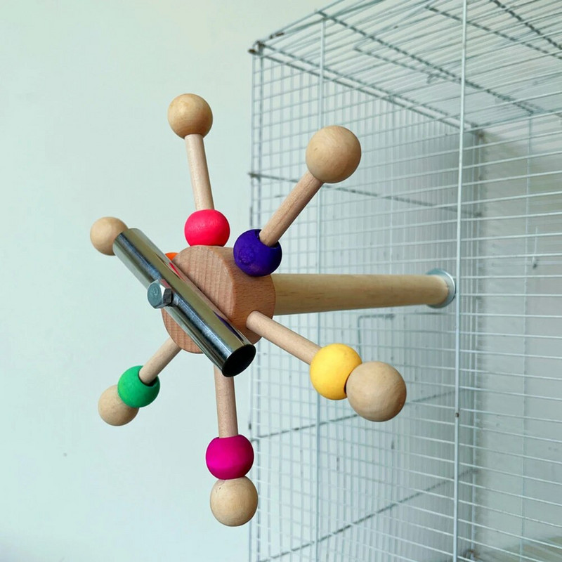 Sügér játék forgó labdákkal Fa interaktív madárállvány Színes papagáj takarmánykereső játék Forgó szélmalom játék szerelmesmadaraknak