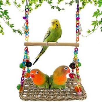 Parrot Toy Bird Toy Parrot Swing Seagrass Mat Parrot Swing Toy με ξύλινη πέρκα για Parakeets Budgie Ladder Swing Supplies