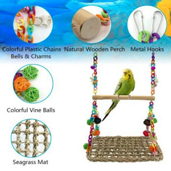 Parrot Toy Bird Toy Parrot Swing Seagrass Mat Parrot Swing Toy με ξύλινη πέρκα για Parakeets Budgie Ladder Swing Supplies