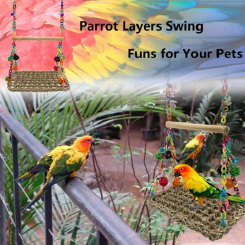 Papūgos žaislas paukščių žaislas Papūgos sūpynės Jūros žolių kilimėlis Papūgos sūpynės žaislas su mediniu ešeriu, skirtas papūgoms Papūgėlėms skirtų kopėčių sūpynės reikmenys