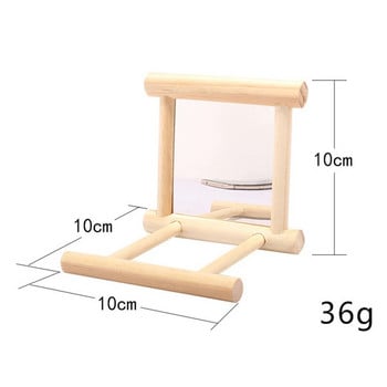 Parrot Toy Mirror Bird Cage Stand Ξύλινη βάση για πουλί Perch Cage Κρεμαστό παιχνίδι Budgie Parakeet Cockatiels Budgie