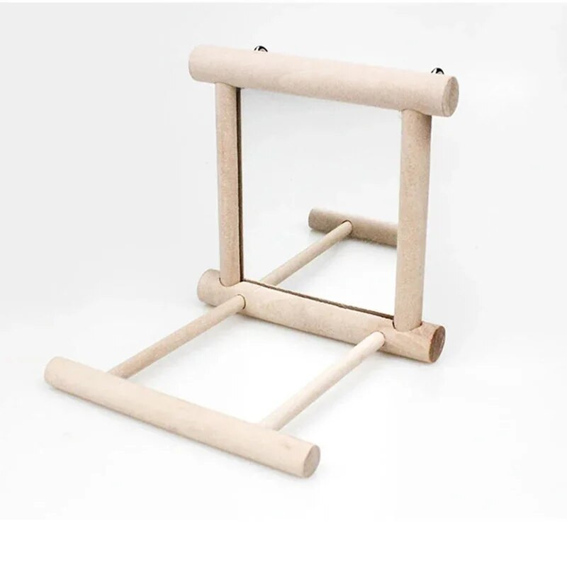 Medinis paukščių narvelio stovas su veidrodiniu žaislu, skirtas papūgai papūgai arai kikiliai Mažas stovas pagaliukai, stovintys gyvūnams reikmenys paukščių narveliui